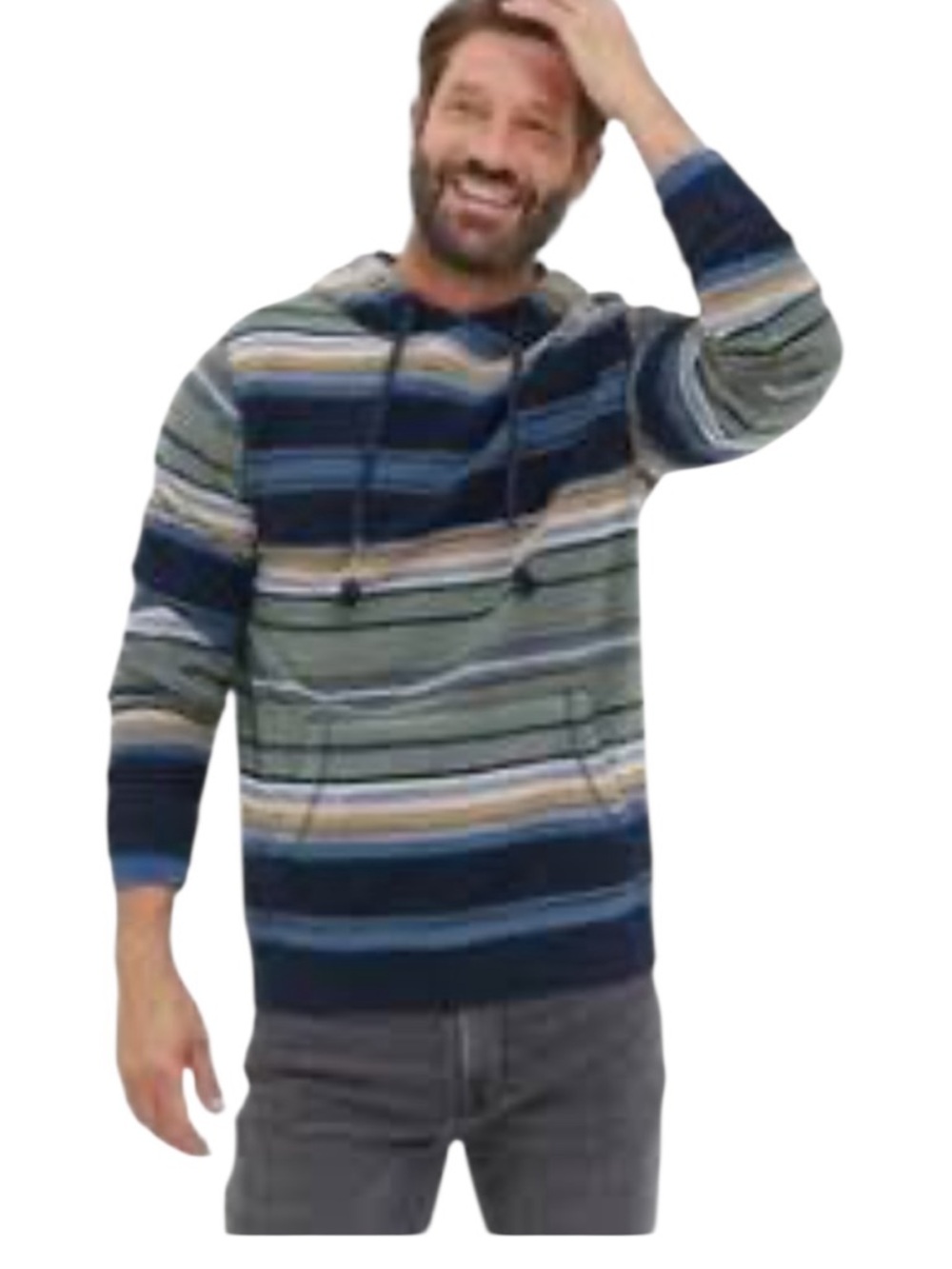 Fat Face Striped Knit Sweater in Blue, Green & Yellow Accents